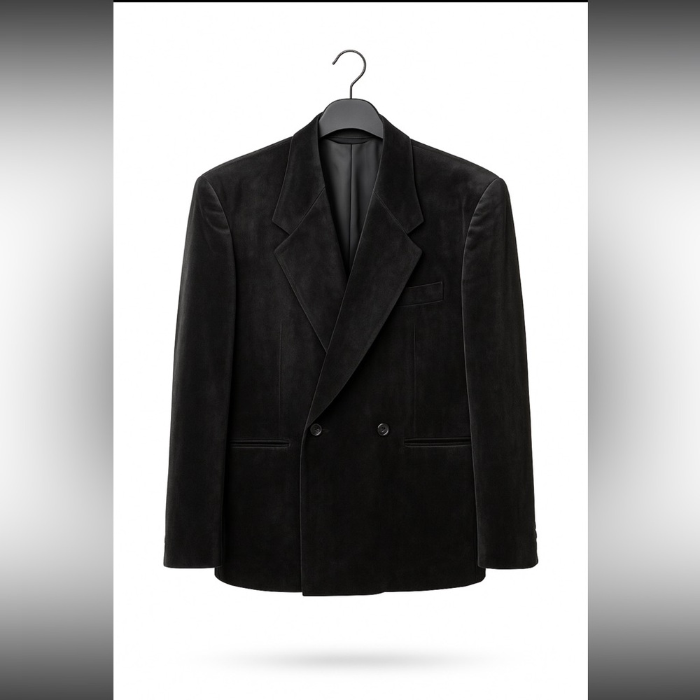 Zara Black Velvet two button double breasted sport coat jacket blazer large